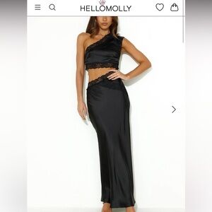 Hello Molly - Intricate Love Satin Maxi Dress Black - L